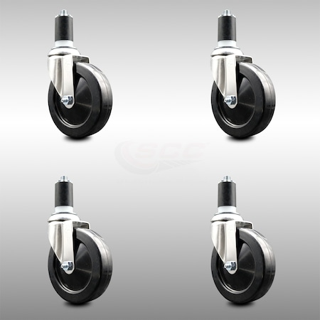 Service Caster 5 Inch 316SS Hard Rubber Wheel Swivel 1-5/8 Inch Expanding Stem Caster Set SCC SCC-SS316EX20S514-HRS-158-4